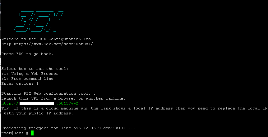11 choosing option 1 will allow you to configure 3cx via a web interface Roosho